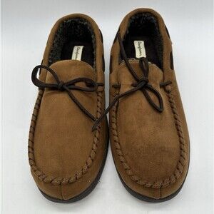 Dearfoams Brown Moccasin Slip On Slippers Faux Fur Lined Mens Size XL US 13-14